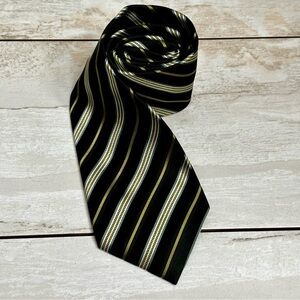 Geoffrey Beene Black Gold Striped 100% Silk New Orleans Saints Colors Power Tie